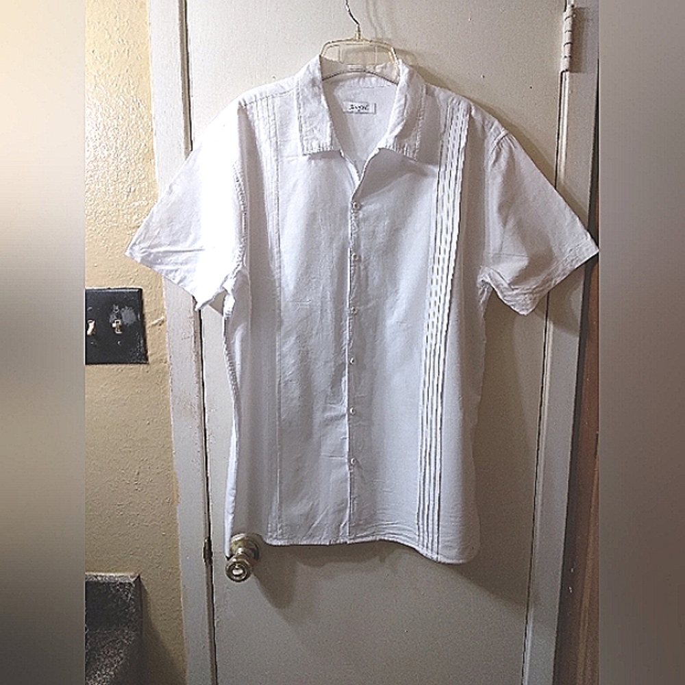 Jekaoyi Men's Casual Cotton Linen Button Down Short Sleeve Shirt Size Large